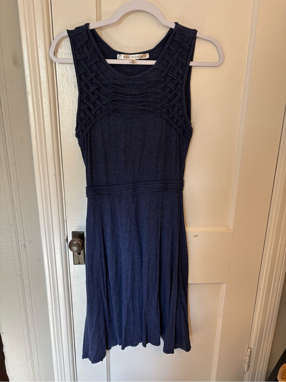 Max Studio Navy Sleeveless Braided-Detail Knit Dress
